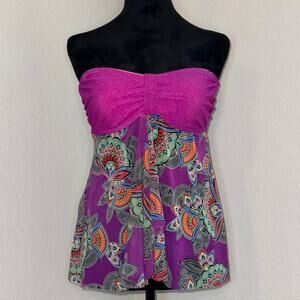 Croft & Borrow Fuchsia Pink Tankini Top Boho Paisley Y2K Sleeveless Women's 12